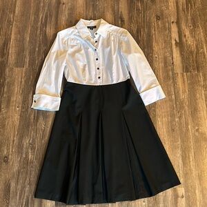 Tahari Black and White Line A Platted Dress size 4P